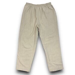 Vintage 90s Alfred Dunner Tan Linen Look Elastic Waist Pull On Casual Pants 16